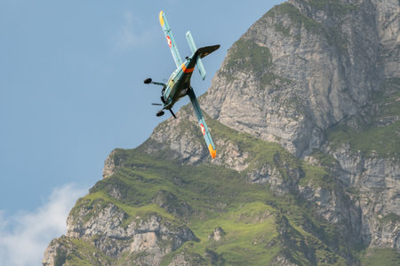 Mollis, Switzerland, August 18, 2023 HB-KHD Dornier 27 historic propeller aircraft performance during an air displayのeditorial素材