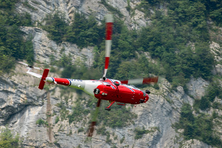 Mollis, Switzerland, August 18, 2023 Czech Air Force PZL Swidnik W-3 Sokol helicopter is performing during an air showのeditorial素材