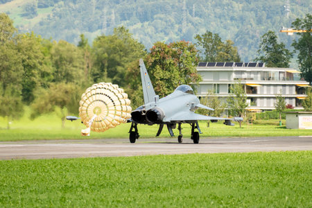 Mollis, Switzerland, August 18, 2023 Eurofighter Typhoon military jet is taxiing on the runway during an air displayのeditorial素材