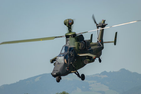 Mollis, Switzerland, August 18, 2023 Airbus Helicopter Tiger UHT is performing during an air displayのeditorial素材