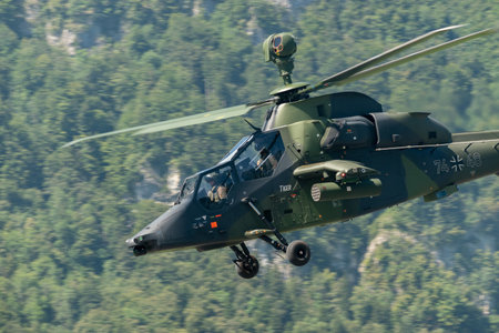 Mollis, Switzerland, August 18, 2023 Airbus Helicopter Tiger UHT is performing during an air displayのeditorial素材