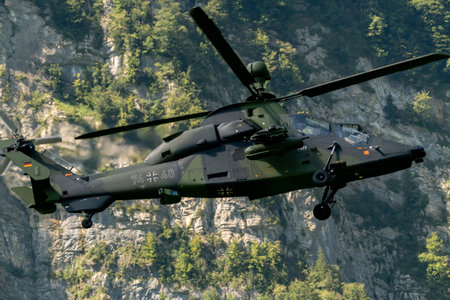 Mollis, Switzerland, August 18, 2023 Airbus Helicopter Tiger UHT is performing during an air displayのeditorial素材