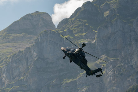 Mollis, Switzerland, August 18, 2023 Airbus Helicopter Tiger UHT is performing during an air displayのeditorial素材
