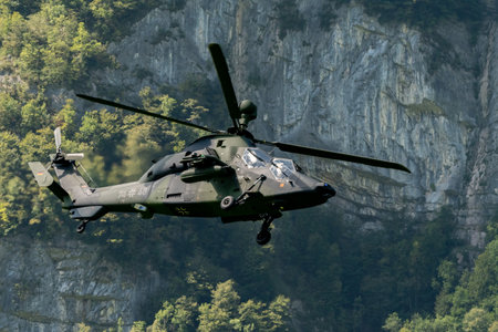 Mollis, Switzerland, August 18, 2023 Airbus Helicopter Tiger UHT is performing during an air displayのeditorial素材