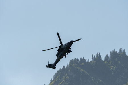 Mollis, Switzerland, August 18, 2023 Airbus Helicopter Tiger UHT is performing during an air displayのeditorial素材