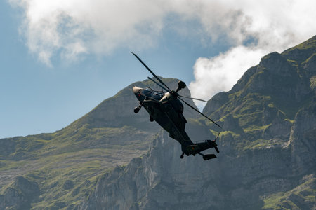 Mollis, Switzerland, August 18, 2023 Airbus Helicopter Tiger UHT is performing during an air displayのeditorial素材