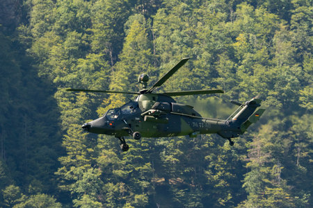 Mollis, Switzerland, August 18, 2023 Airbus Helicopter Tiger UHT is performing during an air displayのeditorial素材