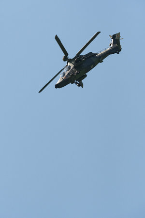 Mollis, Switzerland, August 18, 2023 Airbus Helicopter Tiger UHT is performing during an air displayのeditorial素材