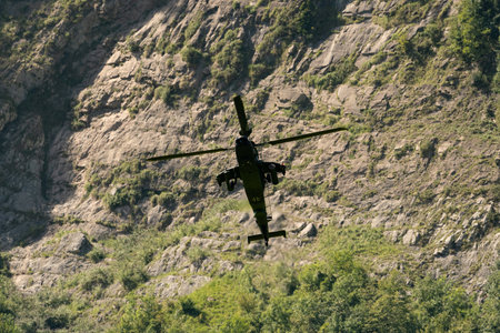 Mollis, Switzerland, August 18, 2023 Airbus Helicopter Tiger UHT is performing during an air displayのeditorial素材