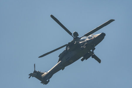 Mollis, Switzerland, August 18, 2023 Airbus Helicopter Tiger UHT is performing during an air displayのeditorial素材