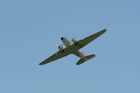 Mollis, Switzerland, August 18, 2023 Douglas DC-3C historic aircraft performance during an air showのeditorial素材