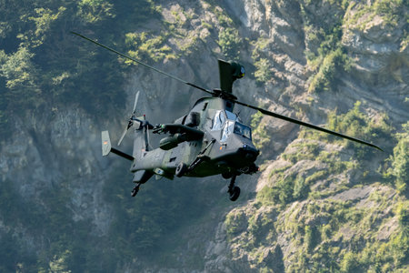 Mollis, Switzerland, August 18, 2023 Airbus Helicopter Tiger UHT is performing during an air displayのeditorial素材