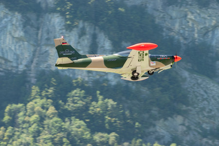 Mollis, Switzerland, August 18, 2023 SIAI Marchetti SF260 aircraft is taking off from runway 01のeditorial素材