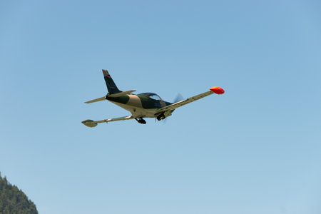 Mollis, Switzerland, August 18, 2023 SIAI Marchetti SF260 aircraft is taking off from runway 01のeditorial素材