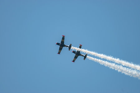 Mollis, Switzerland, August 18, 2023 SIAI Marchetti SF260 acrobatic aircraft during an air showのeditorial素材