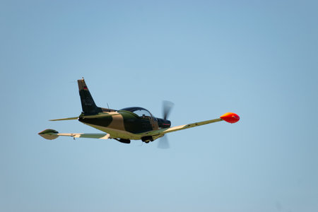 Mollis, Switzerland, August 18, 2023 SIAI Marchetti SF260 aircraft is taking off from runway 01のeditorial素材