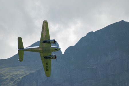 Mollis, Switzerland, August 18, 2023 NC-18125 Lockheed Model 12 Electra Junior aircraft is...
