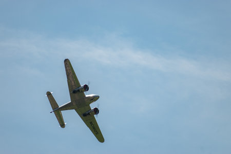 Mollis, Switzerland, August 18, 2023 NC-18125 Lockheed Model 12 Electra Junior aircraft is...