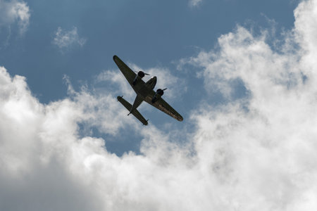 Mollis, Switzerland, August 18, 2023 NC-18125 Lockheed Model 12 Electra Junior aircraft is...