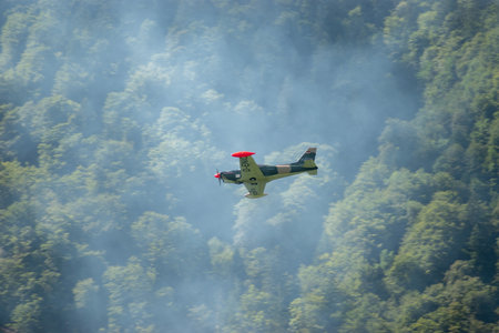 Mollis, Switzerland, August 18, 2023 SIAI Marchetti SF260 acrobatic aircraft during an air showのeditorial素材