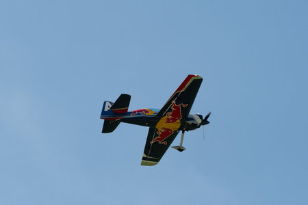 Mollis, Switzerland, August 18, 2023 The flying bulls acrobatic flight performances during an air displayのeditorial素材