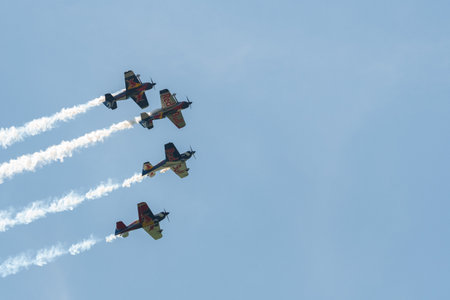 Mollis, Switzerland, August 18, 2023 The flying bulls acrobatic flight performances during an air displayのeditorial素材