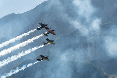 Mollis, Switzerland, August 18, 2023 The flying bulls acrobatic flight performances during an air displayのeditorial素材