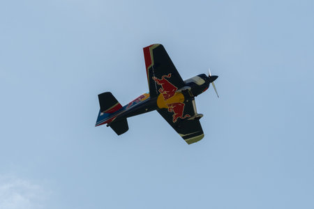 Mollis, Switzerland, August 18, 2023 The flying bulls acrobatic flight performances during an air displayのeditorial素材