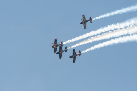 Mollis, Switzerland, August 18, 2023 The flying bulls acrobatic flight performances during an air displayのeditorial素材
