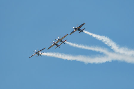 Mollis, Switzerland, August 18, 2023 The flying bulls acrobatic flight performances during an air displayのeditorial素材