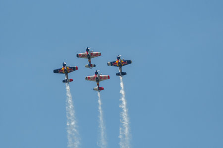 Mollis, Switzerland, August 18, 2023 The flying bulls acrobatic flight performances during an air displayのeditorial素材