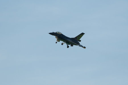 Mollis, Switzerland, August 18, 2023 Lockheed Martin F-16AM Falcon fighter is performing during an air displayのeditorial素材