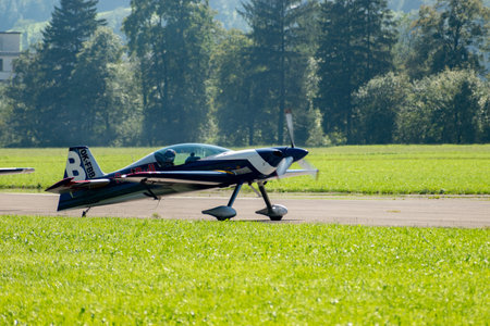 Mollis, Switzerland, August 18, 2023 The flying bulls aircraft is taxiing on the runwayのeditorial素材