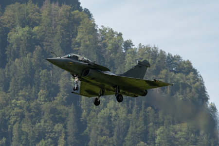 Mollis, Switzerland, August 18, 2023 Dessault Rafale fighter is performing acrobatics during an air displayのeditorial素材