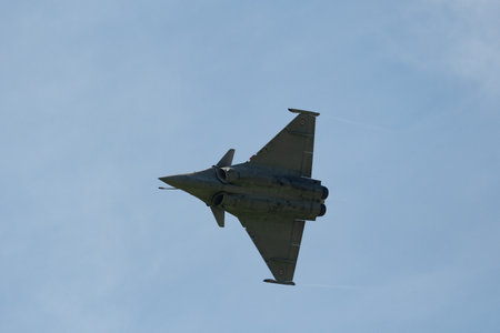 Mollis, Switzerland, August 18, 2023 Dessault Rafale fighter is performing acrobatics during an air displayのeditorial素材