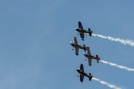 Mollis, Switzerland, August 18, 2023 The flying bulls acrobatic flight performances during an air displayのeditorial素材