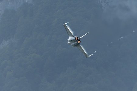Mollis, Switzerland, August 18, 2023 Dessault Rafale fighter is performing acrobatics during an air displayのeditorial素材