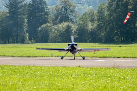 Mollis, Switzerland, August 18, 2023 The flying bulls aircraft is taxiing on the runwayのeditorial素材