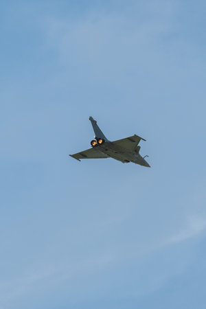 Mollis, Switzerland, August 18, 2023 Dessault Rafale fighter is performing acrobatics during an air displayのeditorial素材