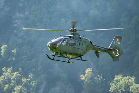 Mollis, Switzerland, August 18, 2023 T-367 Swiss military Eurocopter EC-635 P2+ helicopter during an air showのeditorial素材