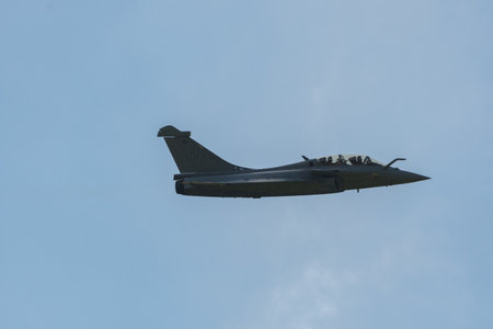 Mollis, Switzerland, August 18, 2023 Dessault Rafale fighter is performing acrobatics during an air displayのeditorial素材