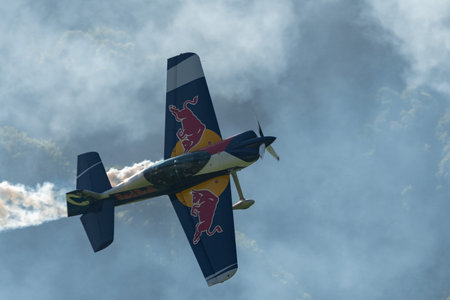 Mollis, Switzerland, August 18, 2023 The flying bulls acrobatic flight performances during an air displayのeditorial素材