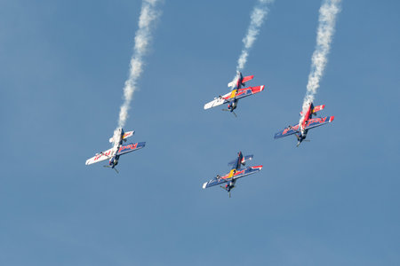 Mollis, Switzerland, August 18, 2023 The flying bulls acrobatic flight performances during an air displayのeditorial素材