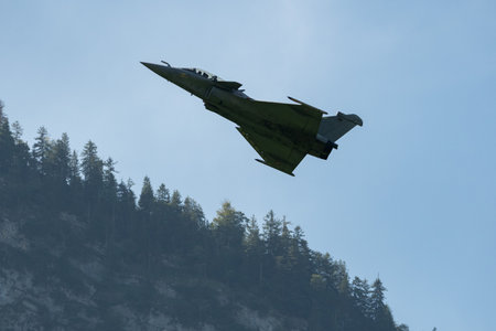Mollis, Switzerland, August 18, 2023 Dessault Rafale fighter is performing acrobatics during an air displayのeditorial素材