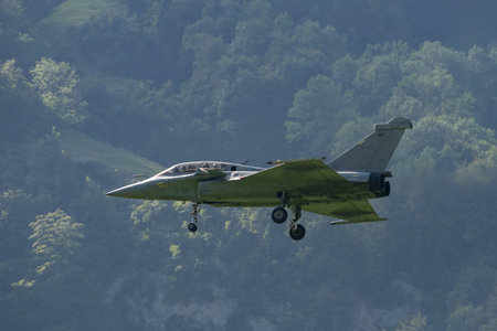 Mollis, Switzerland, August 18, 2023 Dessault Rafale fighter is performing acrobatics during an air displayのeditorial素材
