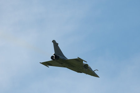 Mollis, Switzerland, August 18, 2023 Dessault Rafale fighter is performing acrobatics during an air displayのeditorial素材