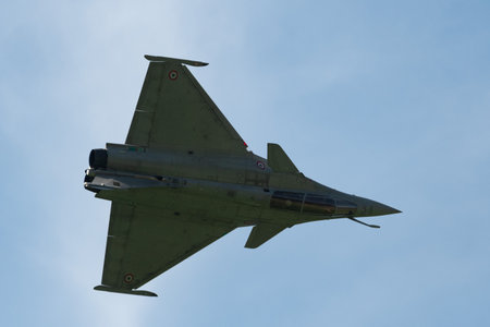 Mollis, Switzerland, August 18, 2023 Dessault Rafale fighter is performing acrobatics during an air displayのeditorial素材