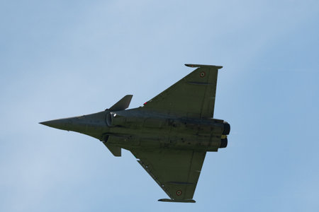 Mollis, Switzerland, August 18, 2023 Dessault Rafale fighter is performing acrobatics during an air displayのeditorial素材