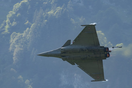 Mollis, Switzerland, August 18, 2023 Dessault Rafale fighter is performing acrobatics during an air displayのeditorial素材