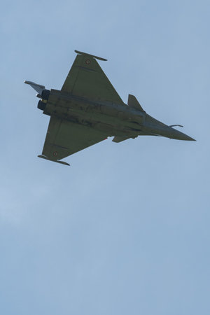 Mollis, Switzerland, August 18, 2023 Dessault Rafale fighter is performing acrobatics during an air displayのeditorial素材